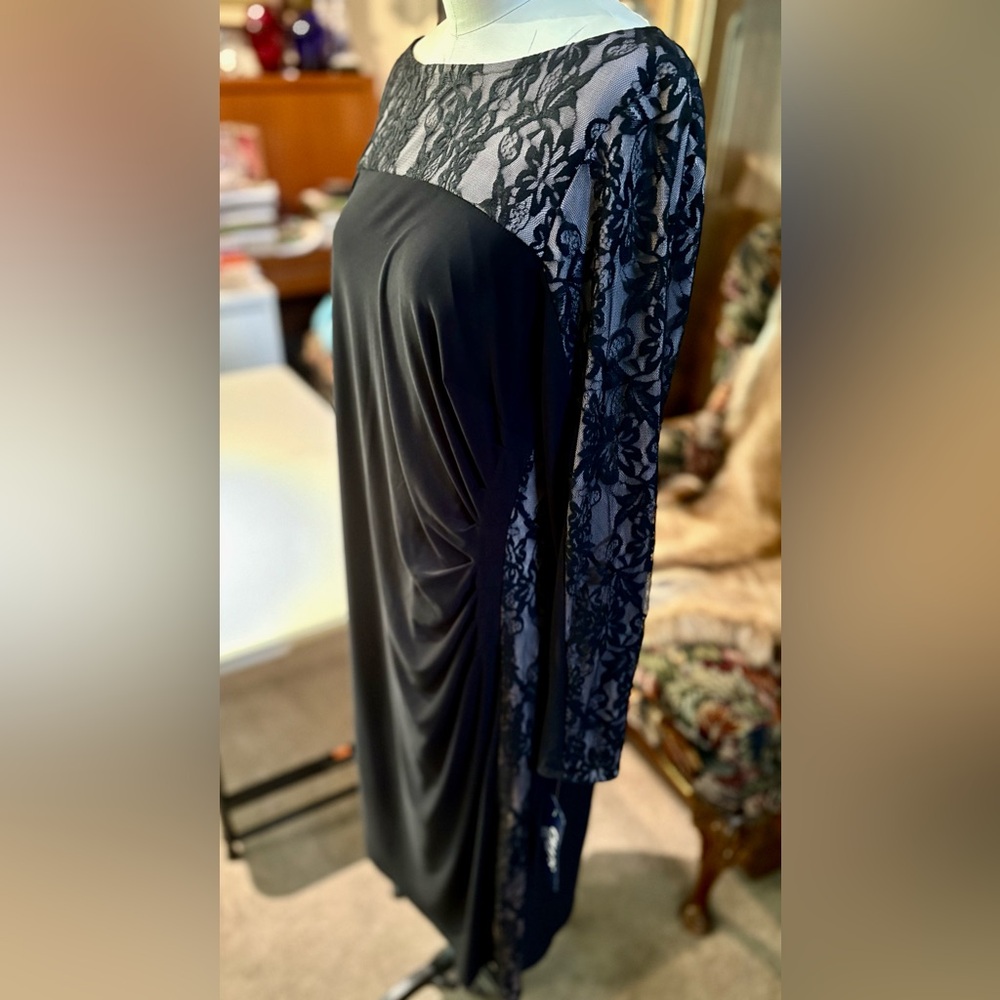 Chaps Black Lace Illusion Formal Dress – Elegant Wedding Cruise Gala 16W NWT